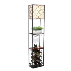 Etagere Organizer Wood Accented Storage Shelf And Wine Rack With Linen Shade Floor Lamp Black - Elegant Designs -Home Decor Store GUEST 5a672293 935a 4b40 bd85 2fd238a7e920