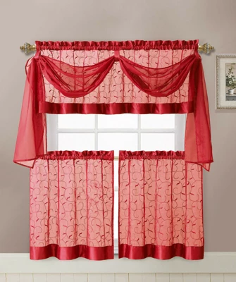 Kate Aurora Complete 4 Piece Linen Leaf Embroidered Complete Kitchen Curtain Set 11 Kate Aurora Complete 4 Piece Linen Leaf Embroidered Complete Kitchen Curtain Set - Image 9
