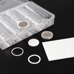 Juvale 100 Pieces Coin Collecting Starter Holders With Capsules And Storage Box (Clear)
