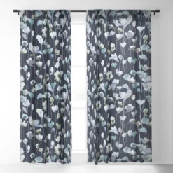 Ninola Design Watery Abstract Flowers Navy Single Panel Sheer Window Curtain - Deny Designs