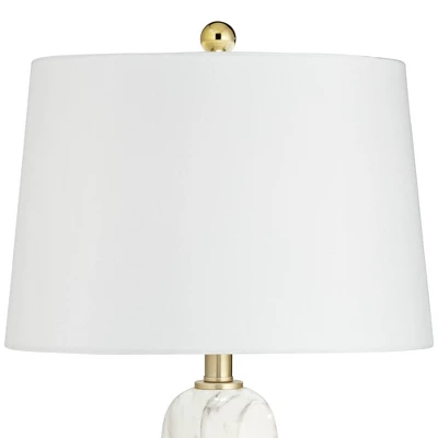 360 Lighting Maceao Modern Table Lamps 28" Tall Set Of 2 White Faux Marble Tapered Drum Shade For Bedroom Living Room Bedside Nightstand Office House 5 360 Lighting Maceao Modern Table Lamps 28" Tall Set Of 2 White Faux Marble Tapered Drum Shade For Bedroom Living Room Bedside Nightstand Office House - Image 3