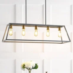 Home Decor Store 29 38" LED 5-Light Floyd Iron Adjustable LED Pendant Gray/Brass - JONATHAN Y