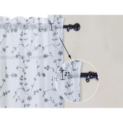 Trinity Sheer Curtains Leaves Embroidered Kitchen Curtains Rod Pocket Faux Linen Textured Window Treatments, Set Of 2 -Home Decor Store GUEST 6aea11c2 6d6e 4d63 a3c1 c9df4bb3f7e5