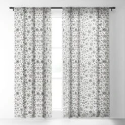 Ninola Design Winter Stars Snowflakes Gray 50" X 64" Single Panel Sheer Window Curtain - Deny Designs
