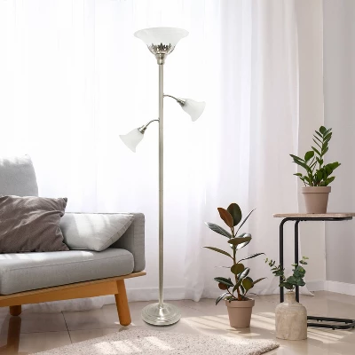 Torchiere Floor Lamp With 2 Reading Lights And Scalloped Glass Shades Metallic Silver - Lalia Home 4 Torchiere Floor Lamp With 2 Reading Lights And Scalloped Glass Shades Metallic Silver - Lalia Home - Image 2