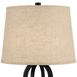 360 Lighting Marcel Industrial Table Lamps 24 1/4" High Set Of 2 Black With USB Port LED Nightlight Burlap Drum Shade For Bedroom Living Room Desk -Home Decor Store GUEST 71872a2b b87b 4d09 8a34 aff7a30a0885