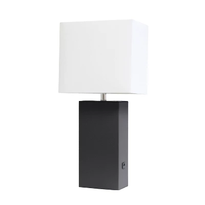 21" Lexington Leather Base Modern Home Decor Bedside Table Lamp With USB Charging Port And Fabric Shade - Lalia Home 13 21" Lexington Leather Base Modern Home Decor Bedside Table Lamp With USB Charging Port And Fabric Shade - Lalia Home - Image 11
