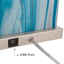 360 Lighting Connie Modern Table Lamps 25" High Set Of 2 Blue Faux Marble With USB Charging Ports LED White Shade For Bedroom Living Room House Desk -Home Decor Store GUEST 744a14ec facf 446e bda5 584e0666f163