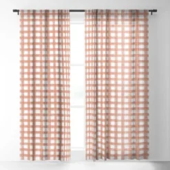 Little Arrow Design Co Watercolor Plaid Terracotta Single Panel Sheer Window Curtain - Deny Designs