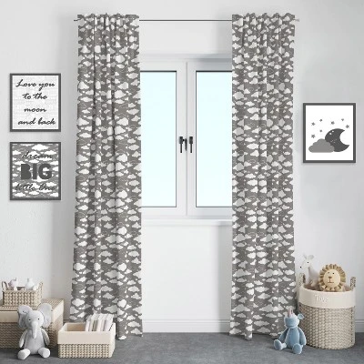 Bacati - Clouds In The City Grey Cityscape Cotton Printed Single Window Curtain Panel 3 Bacati - Clouds In The City Grey Cityscape Cotton Printed Single Window Curtain Panel