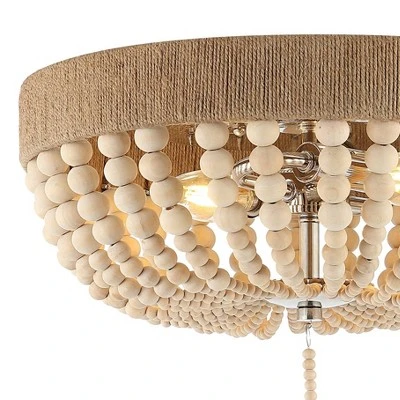 14" LED 2-Light Justina Wood Bead Iron Pendant Taupe/Chrome - JONATHAN Y 6 14" LED 2-Light Justina Wood Bead Iron Pendant Taupe/Chrome - JONATHAN Y - Image 4