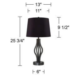 360 Lighting Heather Modern Industrial Table Lamps 25 3/4" High Set Of 2 Dark Iron With USB Charging Port Black Faux Silk Drum Shade For Bedroom Desk -Home Decor Store GUEST 787b6d95 c64a 499b a39f 55fbba9eb732