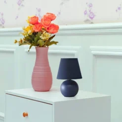 8.66" Petite Ceramic Orb Base Bedside Table Desk Lamp With Matching Tapered Drum Fabric Shade Blue - Creekwood Home -Home Decor Store GUEST 79bfa767 48e7 42f7 b46f e9b74e433281