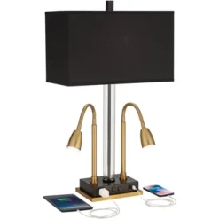 Possini Euro Design Griffin Modern Gooseneck Desk Lamp 31" Tall Gold With USB Charging Port Black Metal Rectangular Shade For Bedroom Living Room Kids -Home Decor Store GUEST 7b47caab c174 4900 a055 64106c063481