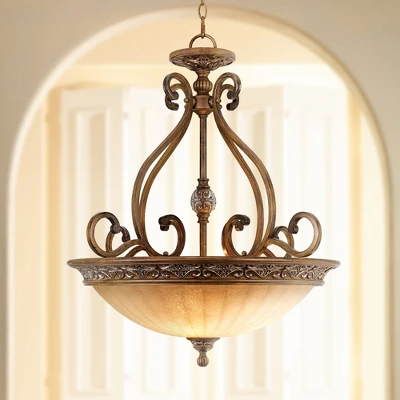 Kathy Ireland Sterling Estate Golden Bronze Pendant Chandelier 26 1/2" Wide Rustic Champagne Bowl Shade 3-Light Fixture For Dining Room Kitchen Island 3 Kathy Ireland Sterling Estate Golden Bronze Pendant Chandelier 26 1/2" Wide Rustic Champagne Bowl Shade 3-Light Fixture For Dining Room Kitchen Island