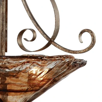 Franklin Iron Works Amber Scroll Golden Bronze Pendant Chandelier 24 3/4" Wide Rustic Art Glass Bowl 3-Light Fixture For Dining Room Kitchen Island 4 Franklin Iron Works Amber Scroll Golden Bronze Pendant Chandelier 24 3/4" Wide Rustic Art Glass Bowl 3-Light Fixture For Dining Room Kitchen Island - Image 2