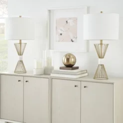 27" Gold Metal Wire With Marble Table Lamp - Nourison -Home Decor Store GUEST 814e1690 da9d 40bd 874e a06b67083d71