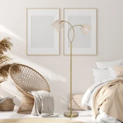 61" Meg Brushed Gold Metal Candlestick Floor Lamp With Rattan Shades - River Of Goods 14 61" Meg Brushed Gold Metal Candlestick Floor Lamp With Rattan Shades - River Of Goods -Home Decor Store GUEST 82279688 5f92 4184 9a2d 62fed436fcea