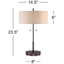 360 Lighting Modern Accent Table Lamp With USB And AC Power Outlet 23 1/2" High Bronze Fabric Drum Shade For Bedroom Living Room House Desk Bedside -Home Decor Store GUEST 829b3c00 520e 44ee 9e33 b6c313870aae