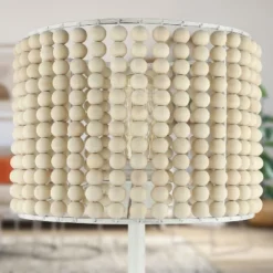25" Eliza Metal And Tan Wood Beaded Drum Shade Table Lamp White - River Of Goods -Home Decor Store GUEST 84b10695 5a0c 43a4 abfc b1ec3fbc939f
