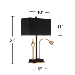 Possini Euro Design Griffin Modern Gooseneck Desk Lamp 31" Tall Gold With USB Charging Port Black Metal Rectangular Shade For Bedroom Living Room Kids -Home Decor Store GUEST 84f94691 90ab 4e43 9de2 30874de1779a