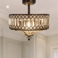 15.25" Glass And Metal Tiered Jeweled Semi Flush Mount Ceiling Light - River Of Goods