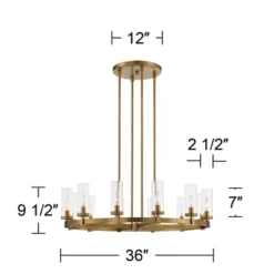 Stiffel Aron Brass Gold Wagon Wheel Chandelier 36" Wide Modern Clear Glass Shade 12-Light Fixture For Dining Room House Foyer Kitchen Island Entryway -Home Decor Store GUEST 88d8c7b6 0e62 4861 b7e2 84d56dd80bde