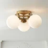 Possini Euro Design Modern Ceiling Light Flush Mount Fixture Brass 18" Wide 3-Light Frosted White Glass Globes Bedroom Living Room -Home Decor Store GUEST 88f5de80 34e1 4506 947e f8ec511b97e8