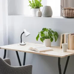 14.25" Traditional Fundamental Metal Desk Task Lamp And Bowl Shaped Shade With Flexi Gooseneck White - Creekwood Home -Home Decor Store GUEST 892ce4a6 864a 4a03 8a69 0f341be65b64