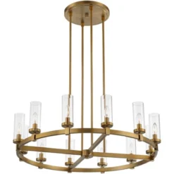 Stiffel Aron Brass Gold Wagon Wheel Chandelier 36" Wide Modern Clear Glass Shade 12-Light Fixture For Dining Room House Foyer Kitchen Island Entryway -Home Decor Store GUEST 8b93172a 7885 4bd3 b114 fdcfe1bcfe18