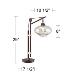 Franklin Iron Works Calyx Modern Industrial Desk Lamp 29" Tall Bronze Brown Cognac Glass Dome Shade For Bedroom Living Room Bedside Nightstand Office -Home Decor Store GUEST 8ee5242a a200 419d 9c65 de54708a361f