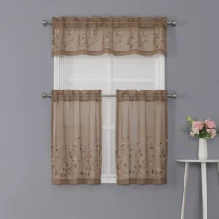 Kate Aurora Shabby Sheer Embroidered Complete 3 Piece Floral Rod Pocket Cafe Kitchen Curtain Tier & Valance Set -Home Decor Store GUEST 910358bd 4c9a 4c9a b715 21de0f410e94