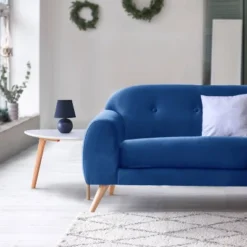 8.66" Petite Ceramic Orb Base Bedside Table Desk Lamp With Matching Tapered Drum Fabric Shade Blue - Creekwood Home -Home Decor Store GUEST 93d96d50 c856 489a afe9 5d8cef5bae43