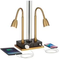 Possini Euro Design Griffin Modern Gooseneck Desk Lamp 31" Tall Gold With USB Charging Port Black Metal Rectangular Shade For Bedroom Living Room Kids -Home Decor Store GUEST 9701dbd7 4bfa 42c4 bb69 c1f971156076