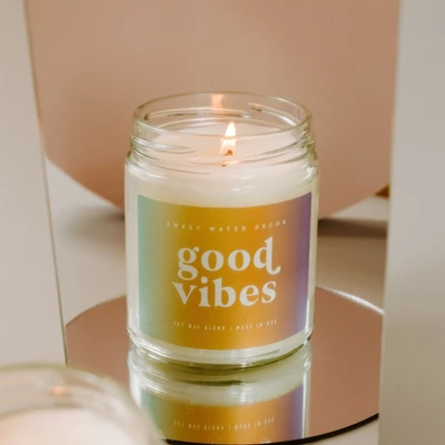 Sweet Water Decor Good Vibes Rainbow Label 9oz Clear Jar Soy Candle 5 Sweet Water Decor Good Vibes Rainbow Label 9oz Clear Jar Soy Candle - Image 3