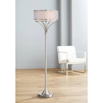 Possini Euro Design Modern Floor Lamp 64" Tall Brushed Nickel Silver Organza White Linen Drum Shade For Living Room Bedroom Office 3 Possini Euro Design Modern Floor Lamp 64" Tall Brushed Nickel Silver Organza White Linen Drum Shade For Living Room Bedroom Office