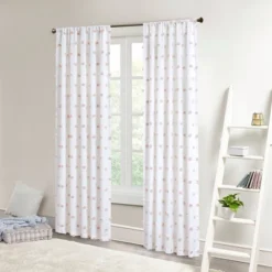 Ashley Pom Pom Embellished Sheer Window Curtain Panel Blush