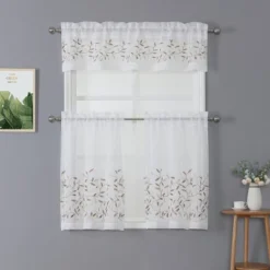 Kate Aurora Shabby Sheer Embroidered Complete 3 Piece Floral Rod Pocket Cafe Kitchen Curtain Tier & Valance Set -Home Decor Store GUEST 9c7c023a e135 4cf8 85dc fc0de1b9e3c2