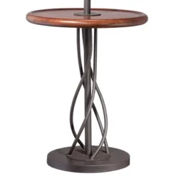 Franklin Iron Works Industrial Floor Lamps 63.5" Tall Set Of 2 With Tray Table Dark Rust Iron Twist Base Wood Linen Shades Living Room House -Home Decor Store GUEST a11fd1b1 7e25 4fa6 b941 cbea9211d906