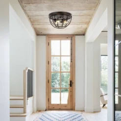 15.75" 3-Light Lyla Rustic Farmhouse Iron LED Flush Mount Wood Finished/Oil Rubbed Bronze - JONATHAN Y -Home Decor Store GUEST a4ad1158 87c6 47c1 b1b1 28b1ff01b560