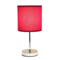 11.81" Traditional Petite Metal Stick Bedside Table Desk Lamp In Chrome With Fabric Shade Wine Red - Creekwood Home -Home Decor Store GUEST a8b5ed48 0bca 498a a077 8c301f8600cc