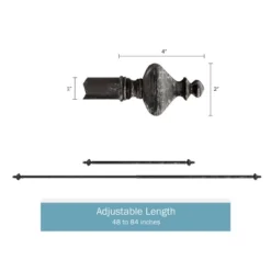 Hastings Home 1 Inch Curtain Rod With Finials (Black)