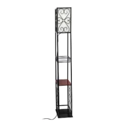 Etagere Organizer Wood Accented Storage Shelf And Wine Rack With Linen Shade Floor Lamp Black - Elegant Designs -Home Decor Store GUEST aa573a12 183d 44fb 9173 422098c2a54c