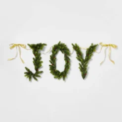 6' Pre-Lit Battery Operated Mixed Greenery 'Joy' Garland With Gold Ribbon - Wondershop™ -Home Decor Store GUEST ae7a8073 1f16 4983 9adf b5f4ddbd6974