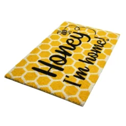 1'4" X 2'4" Honey I'm Home Indoor/Outdoor Coir Doormat White/Black/Yellow - Entryways