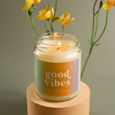 Sweet Water Decor Good Vibes Rainbow Label 9oz Clear Jar Soy Candle 4 Sweet Water Decor Good Vibes Rainbow Label 9oz Clear Jar Soy Candle - Image 2