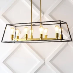 35" 8-Light Liane Farmhouse Industrial Iron Linear LED Pendant Black/Brass Gold - JONATHAN Y -Home Decor Store GUEST b614473c 2663 4e23 a8e5 3dc8dbfe6390