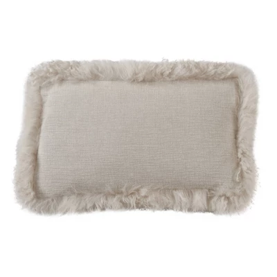 12"x20" Oversize Luxurious Linen Poly Filled With Plush Lamb Fur Border Lumbar Throw Pillow - Saro Lifestyle 5 12"x20" Oversize Luxurious Linen Poly Filled With Plush Lamb Fur Border Lumbar Throw Pillow - Saro Lifestyle - Image 3