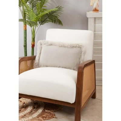 12"x20" Oversize Luxurious Linen Poly Filled With Plush Lamb Fur Border Lumbar Throw Pillow - Saro Lifestyle 4 12"x20" Oversize Luxurious Linen Poly Filled With Plush Lamb Fur Border Lumbar Throw Pillow - Saro Lifestyle - Image 2