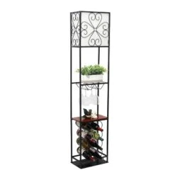 Etagere Organizer Wood Accented Storage Shelf And Wine Rack With Linen Shade Floor Lamp Black - Elegant Designs -Home Decor Store GUEST bb2bf2ef f19d 457a 8e8c eb45757e7ba9